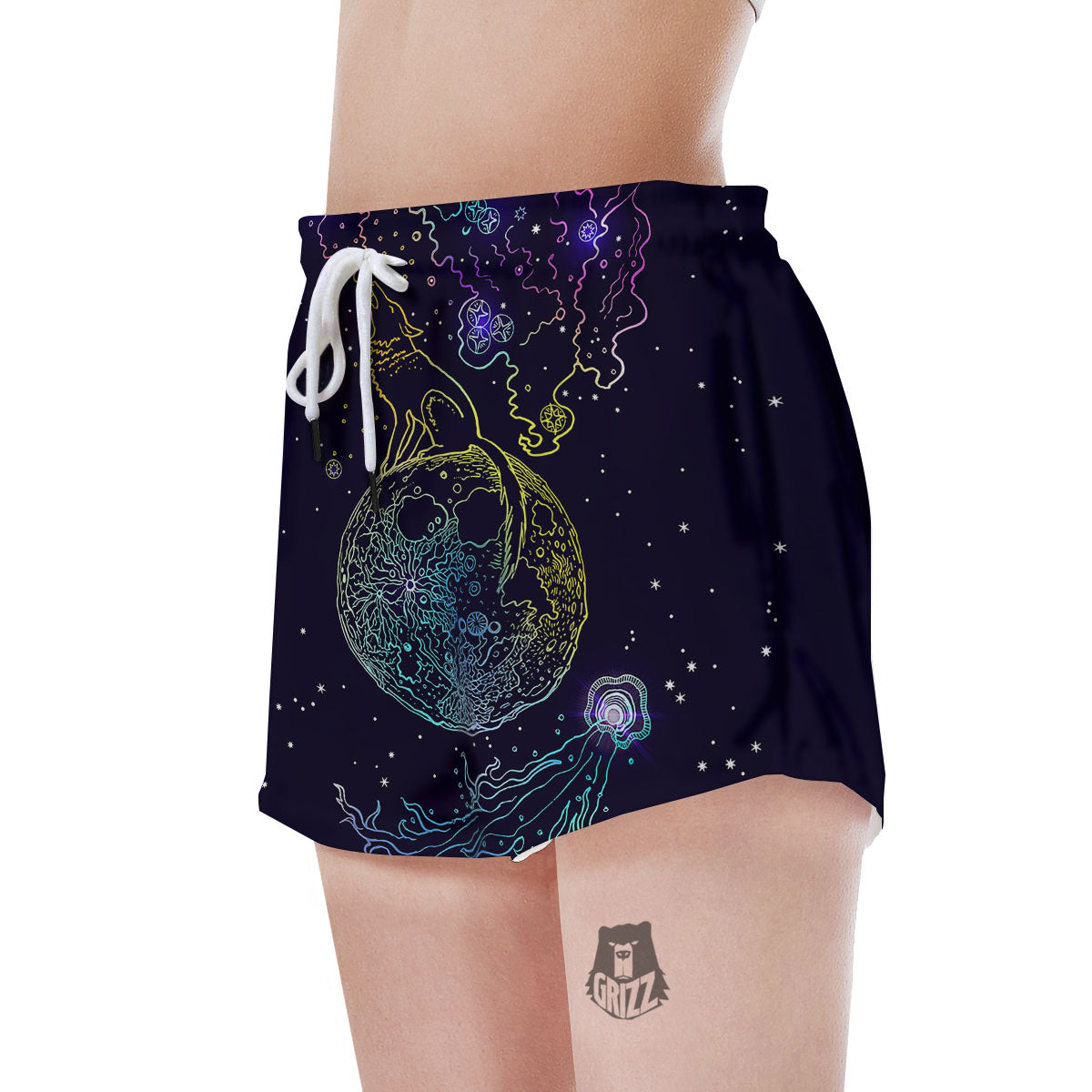Wolf Spirit Galaxy Howling Print Women's Shorts-grizzshop