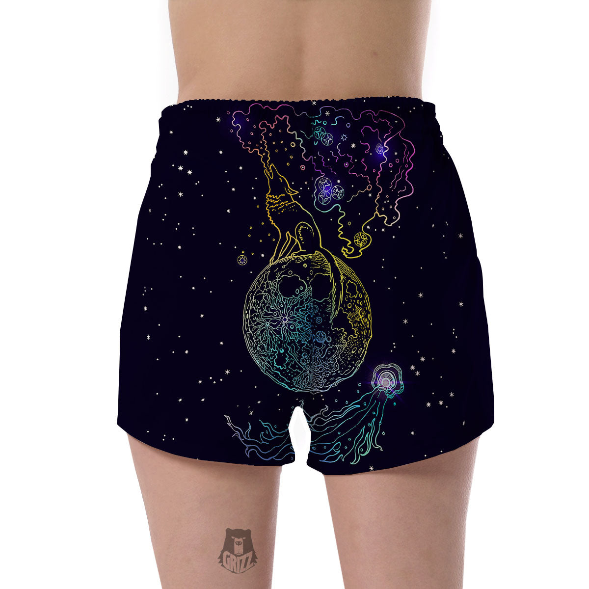 Wolf Spirit Galaxy Howling Print Women's Shorts-grizzshop