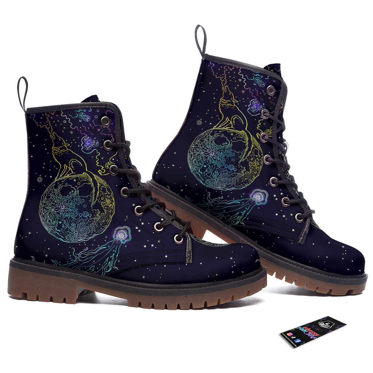 Wolf Spirit Galaxy Howling Print Work Boots-grizzshop