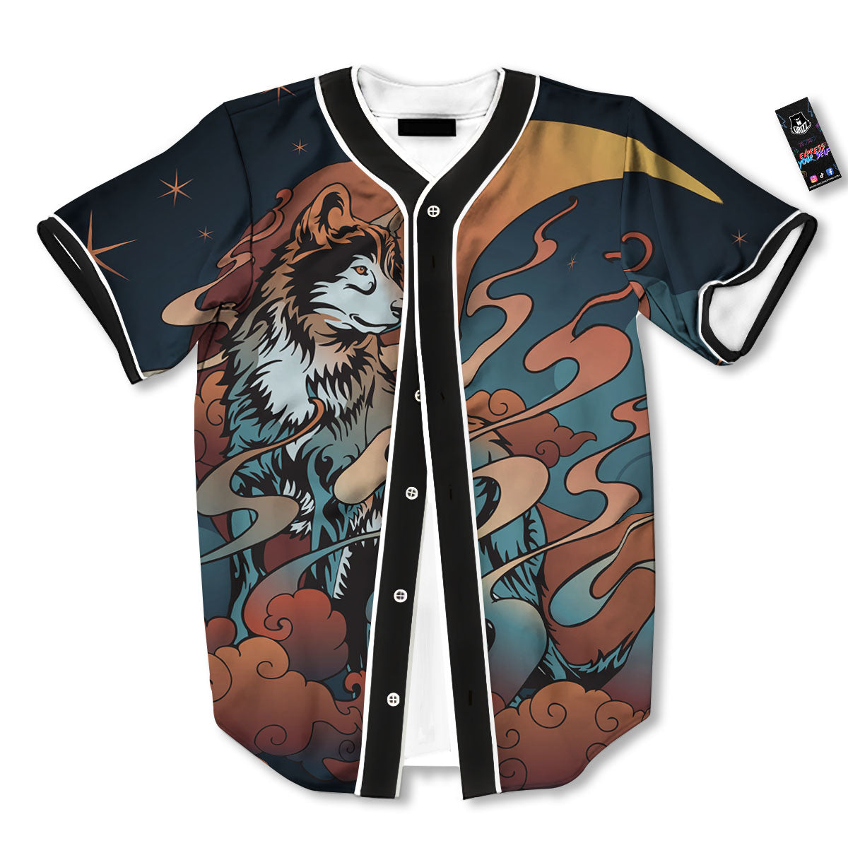Wolf Spirit Night Forest Print Baseball Jersey-grizzshop