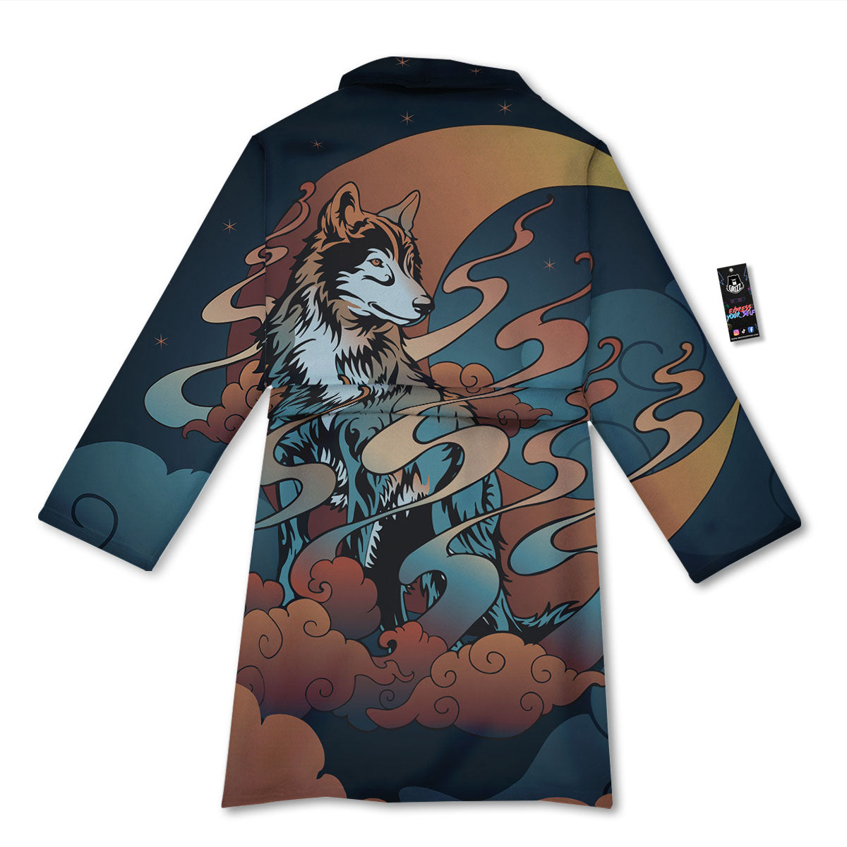 Wolf Spirit Night Forest Print Bathrobe-grizzshop