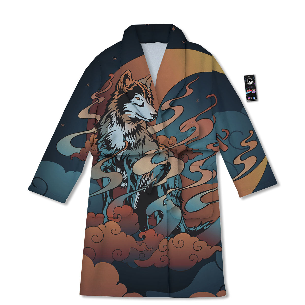 Wolf Spirit Night Forest Print Bathrobe-grizzshop