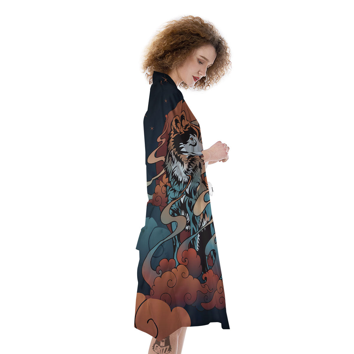 Wolf Spirit Night Forest Print Kimono-grizzshop