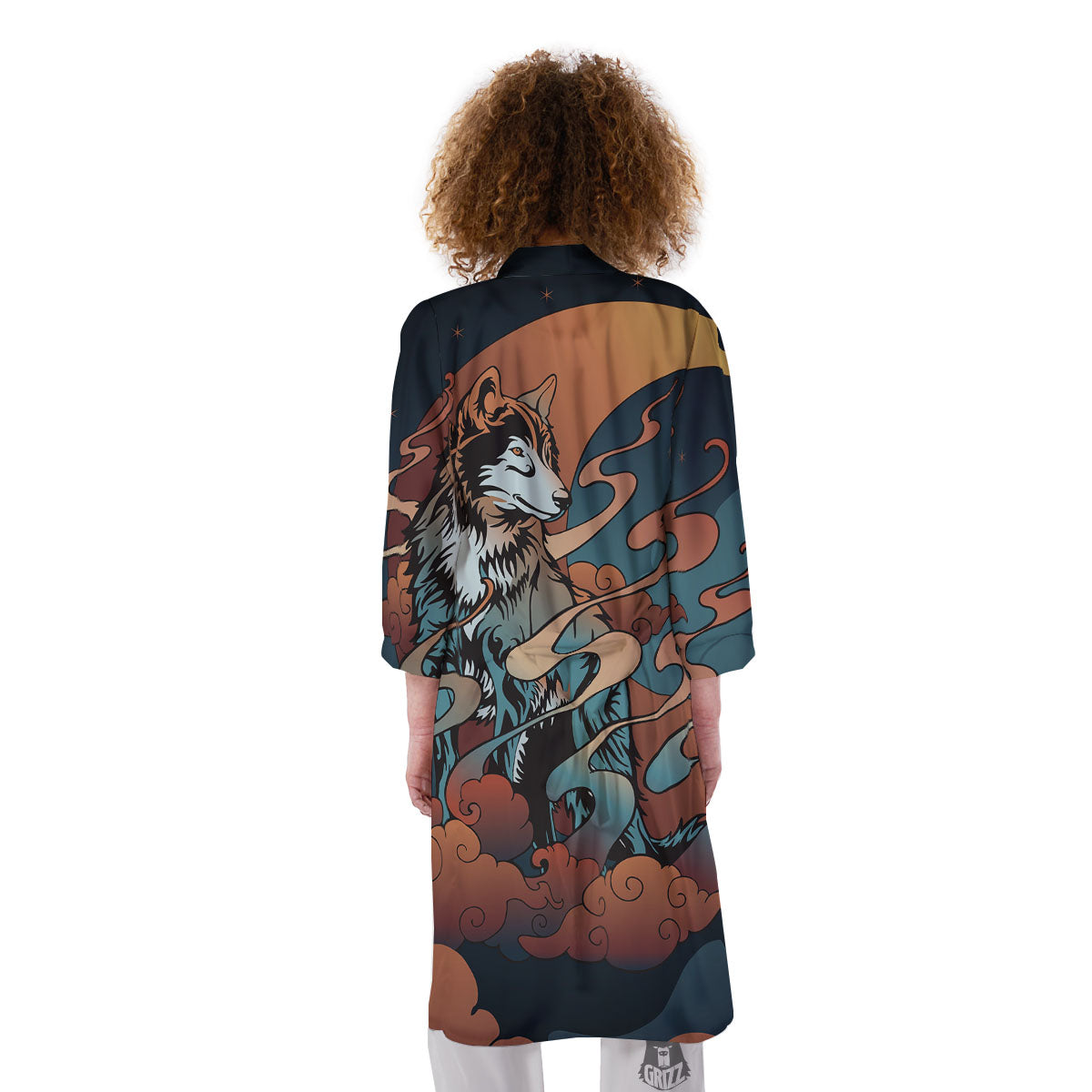 Wolf Spirit Night Forest Print Kimono-grizzshop
