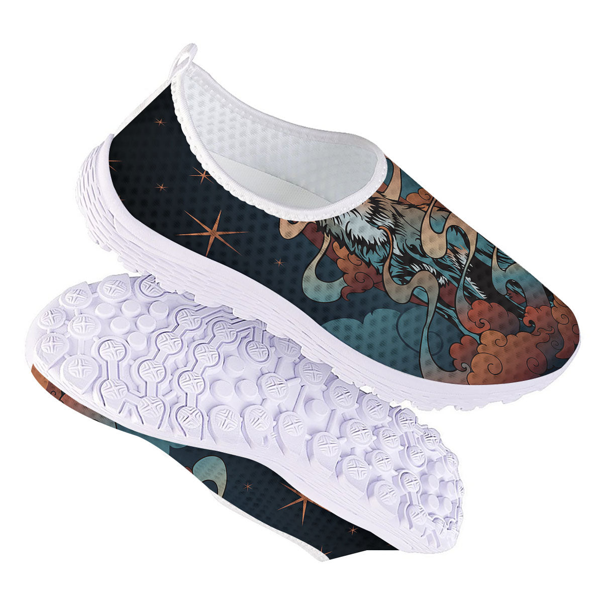 Wolf Spirit Night Forest Print Nurse Shoes-grizzshop