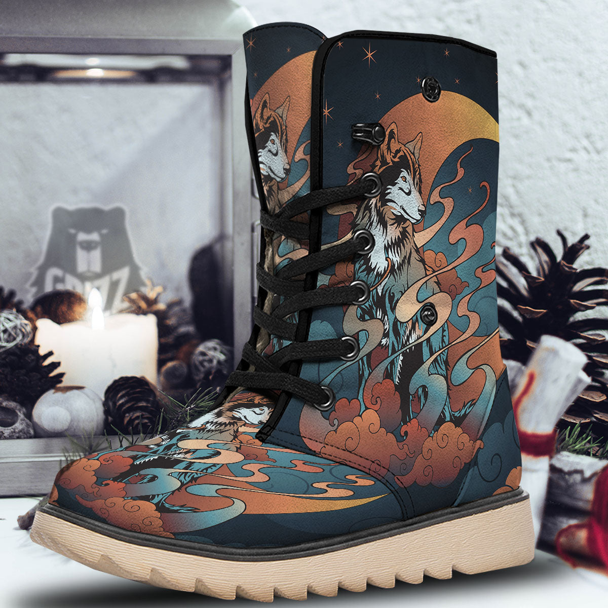 Wolf Spirit Night Forest Print Snow Boots-grizzshop