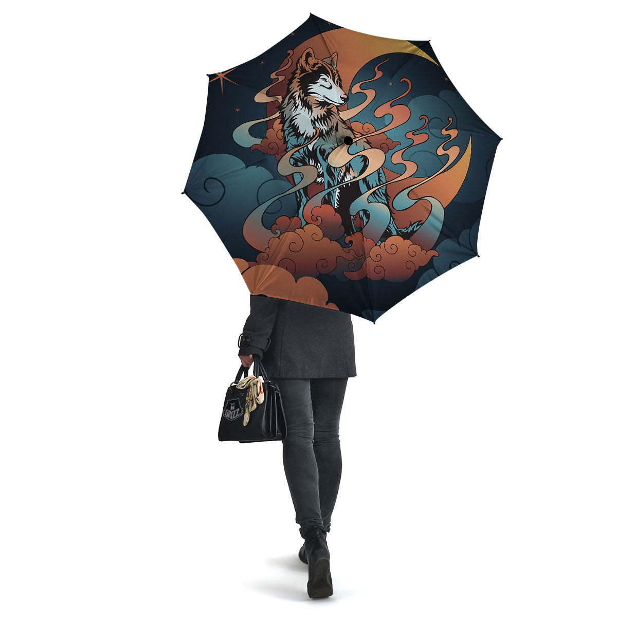 Wolf Spirit Night Forest Print Umbrella-grizzshop