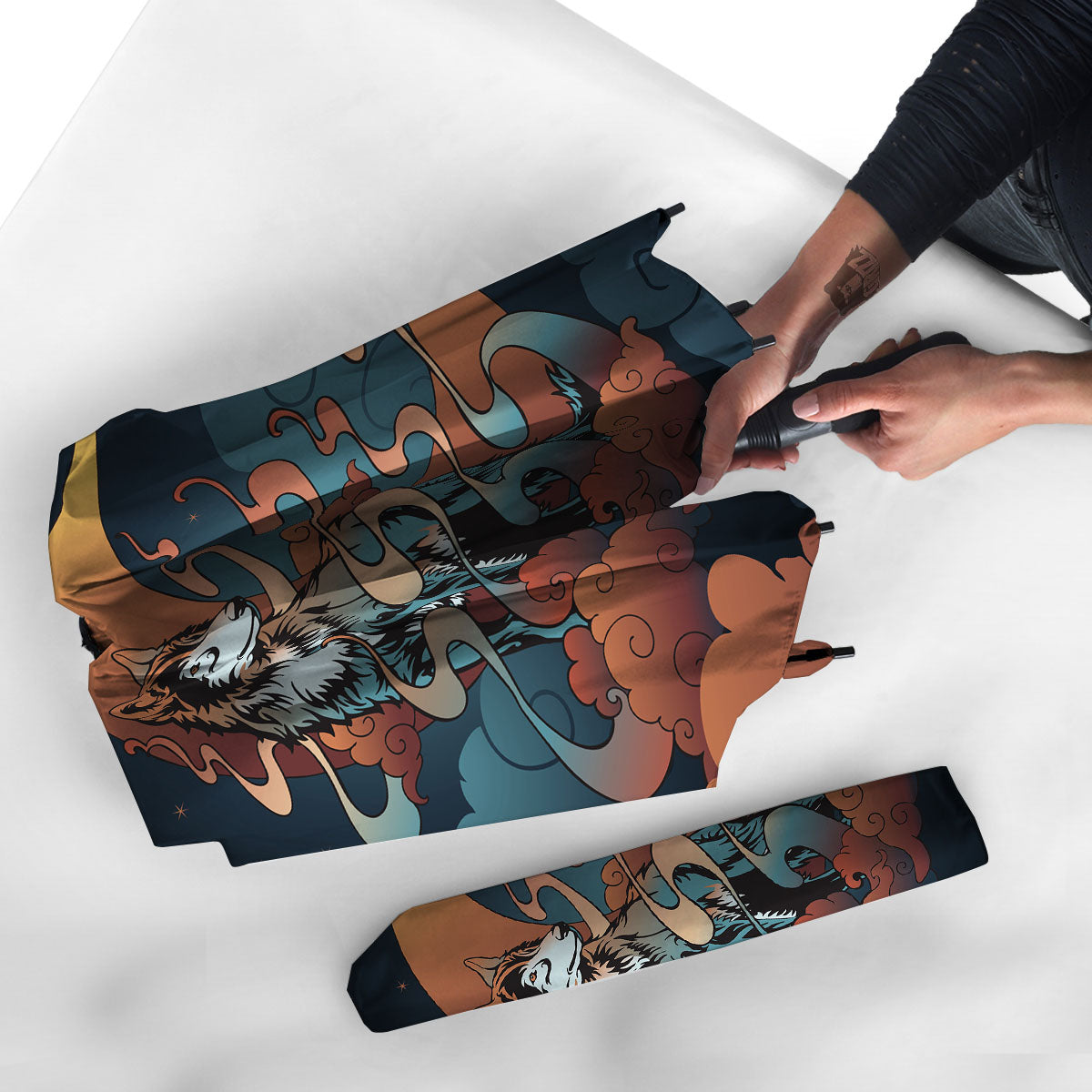 Wolf Spirit Night Forest Print Umbrella-grizzshop