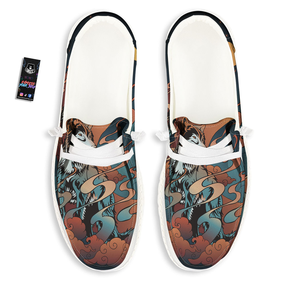 Wolf Spirit Night Forest Print White Loafers-grizzshop