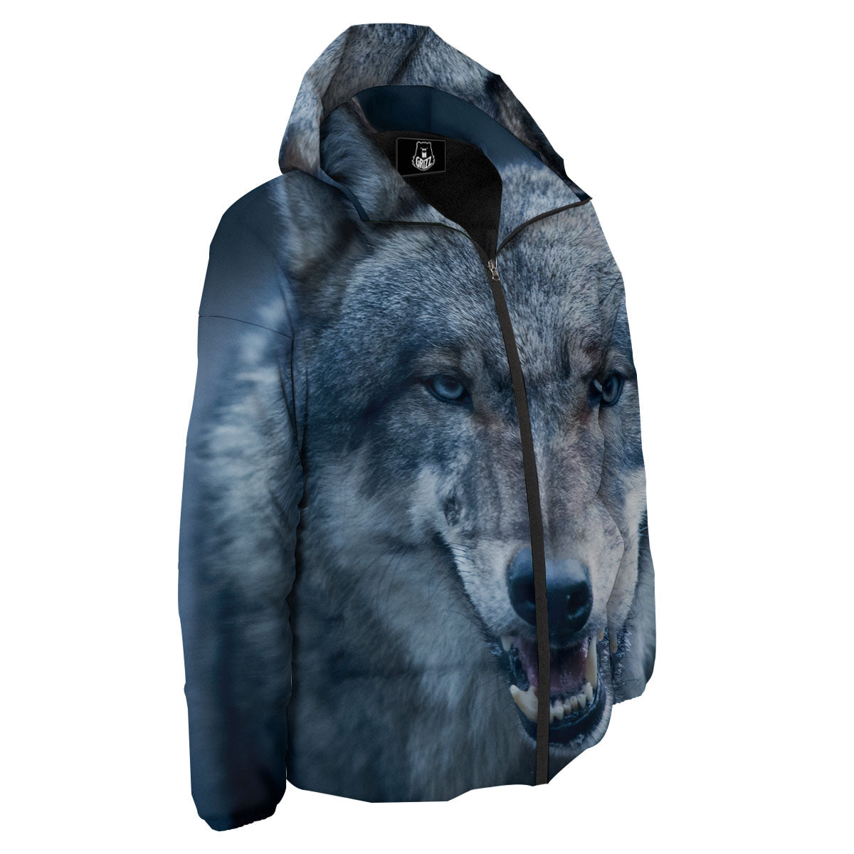 Wolf White And Navy Print Down Jacket-grizzshop