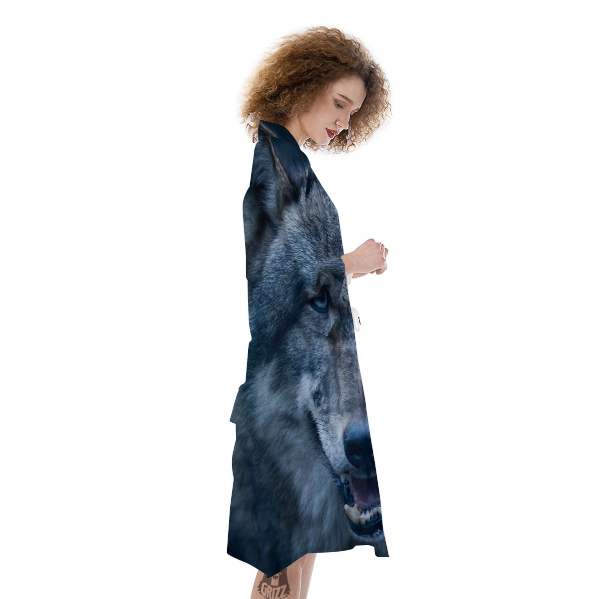 Wolf White And Navy Print Kimono-grizzshop