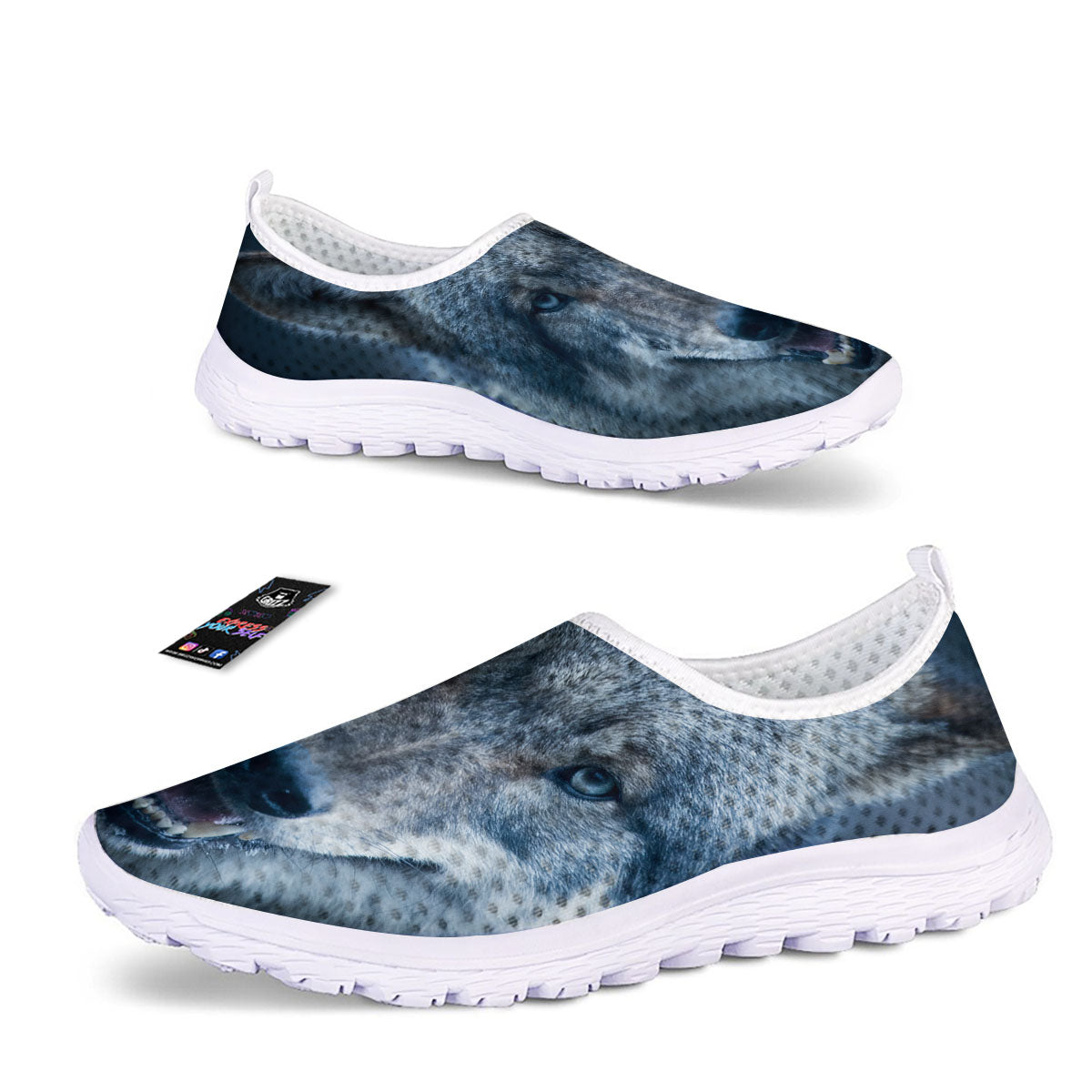 Wolf White And Navy Print Nurse Shoes-grizzshop