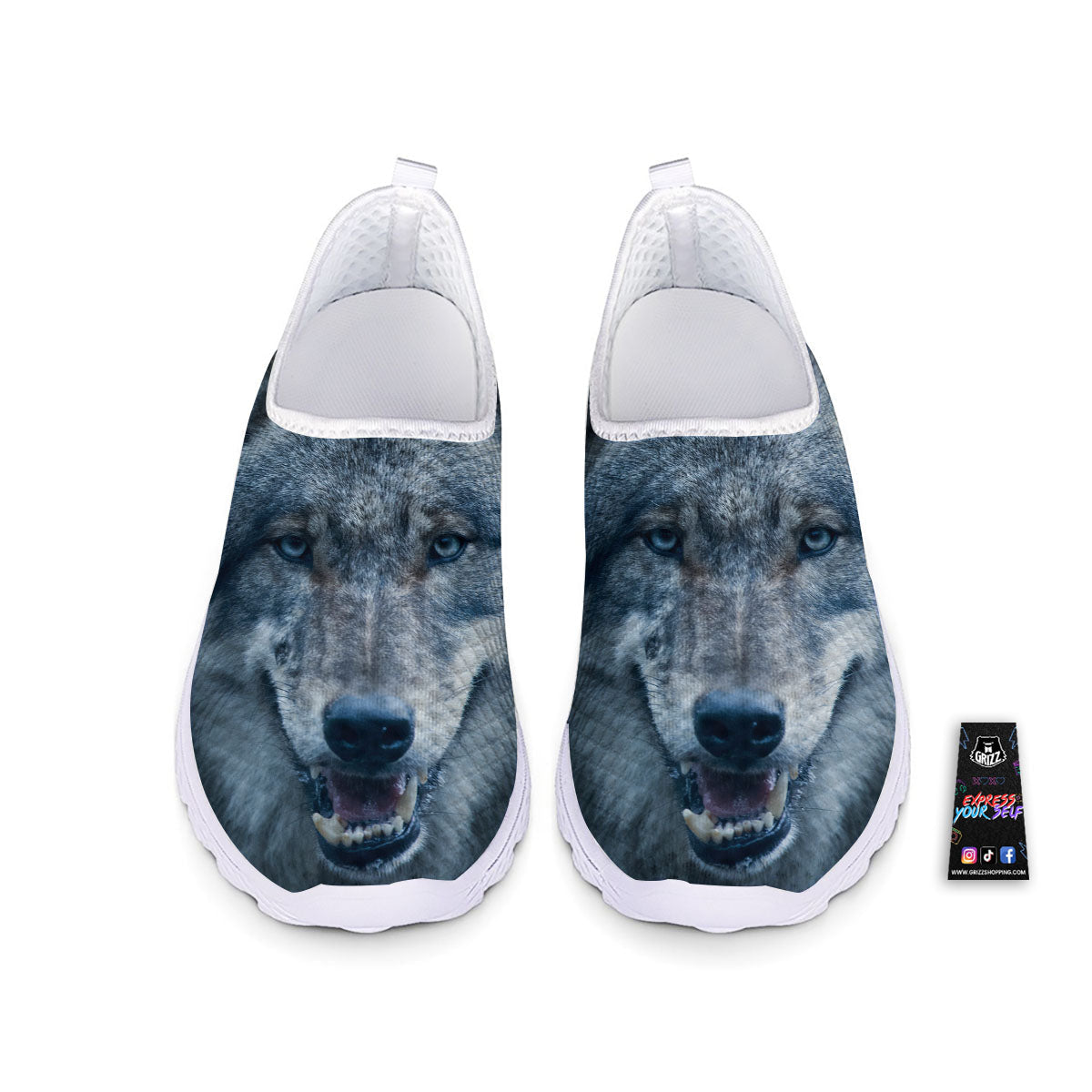 Wolf White And Navy Print Nurse Shoes-grizzshop