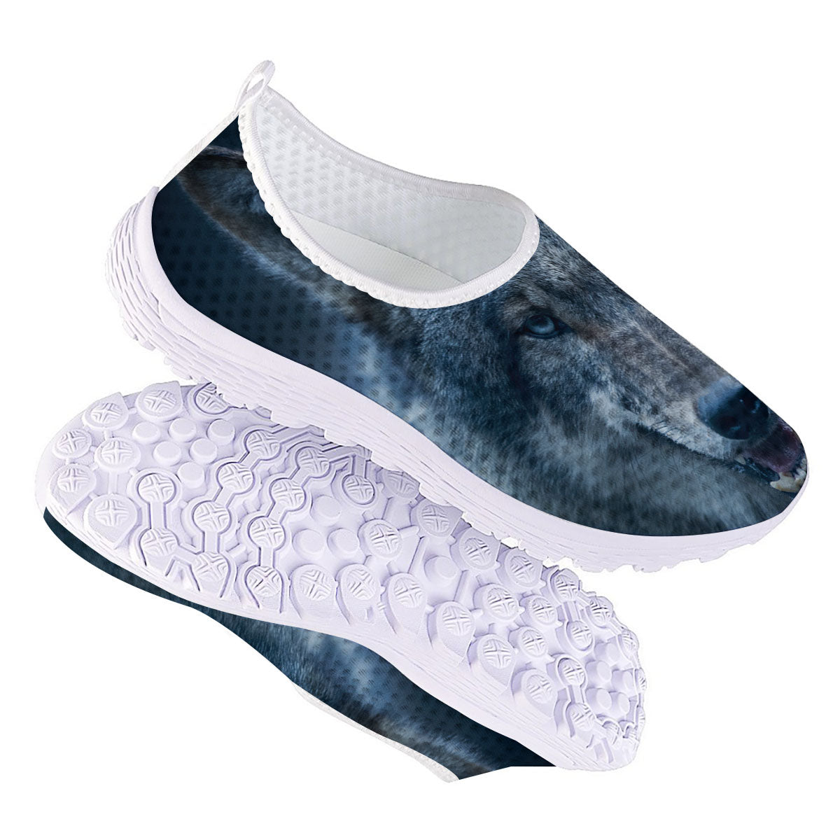 Wolf White And Navy Print Nurse Shoes-grizzshop
