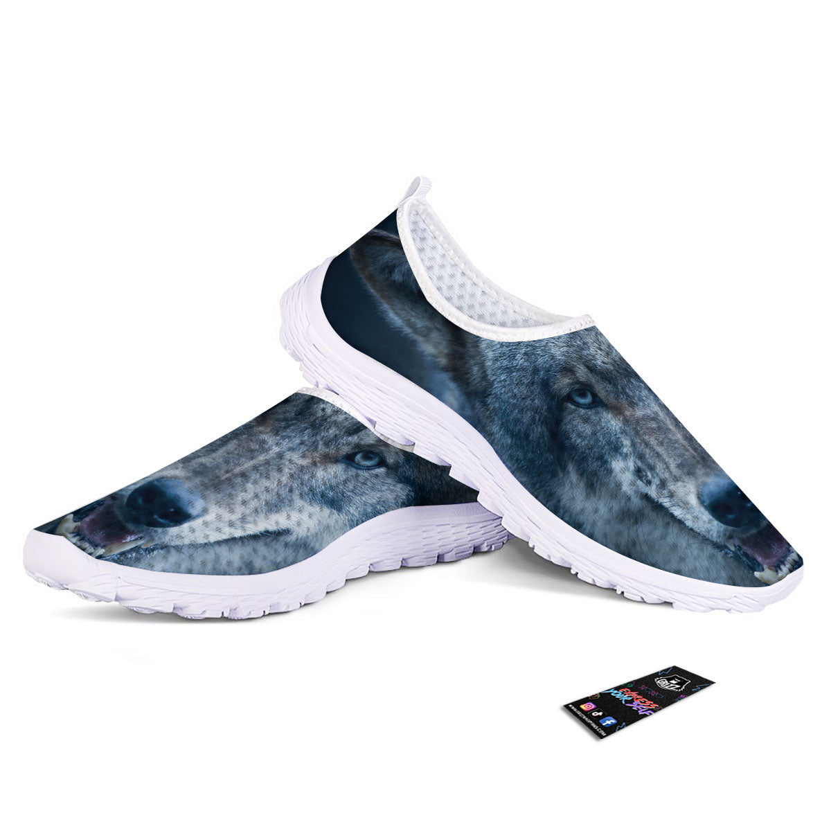 Wolf White And Navy Print Nurse Shoes-grizzshop