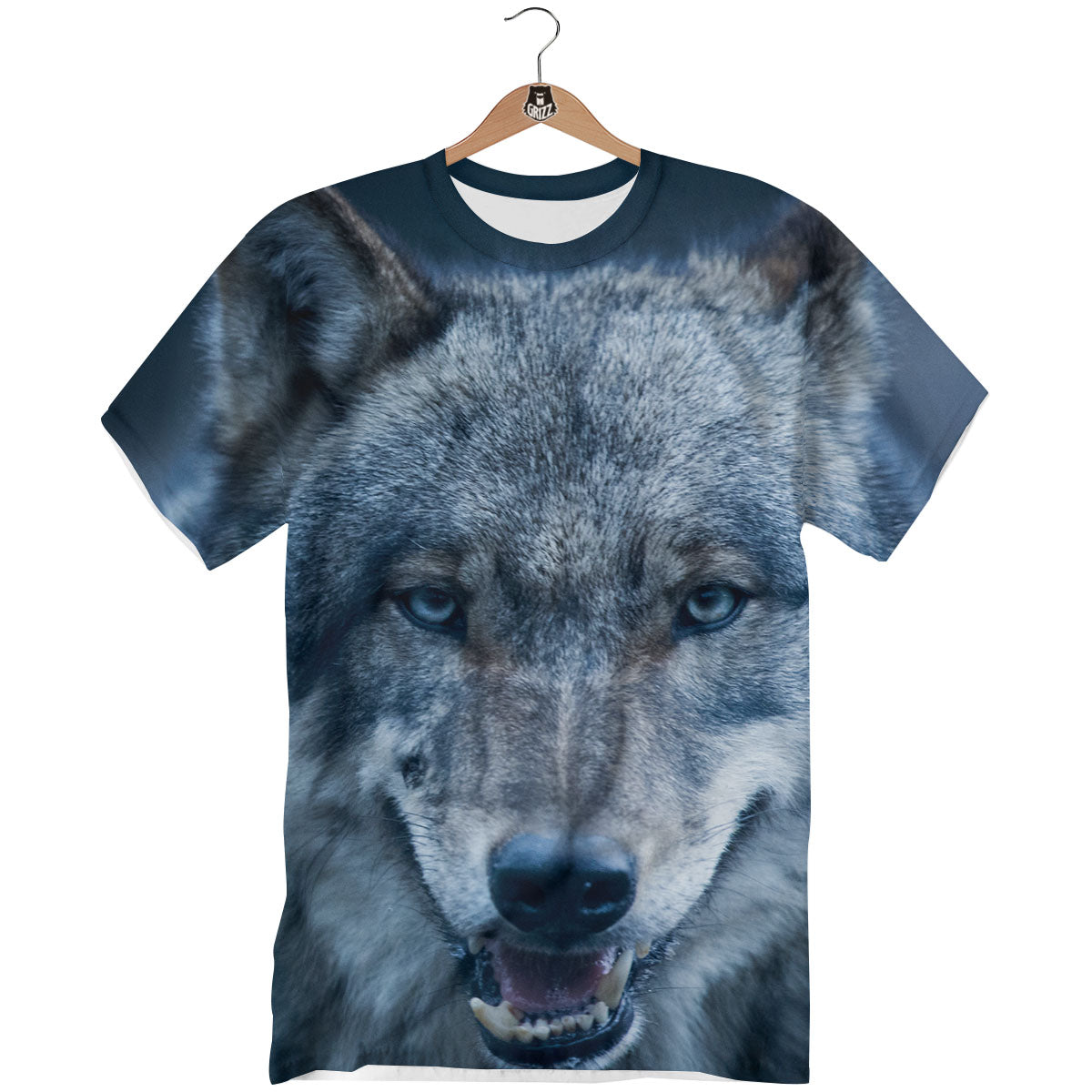 Wolf White And Navy Print T-Shirt-grizzshop