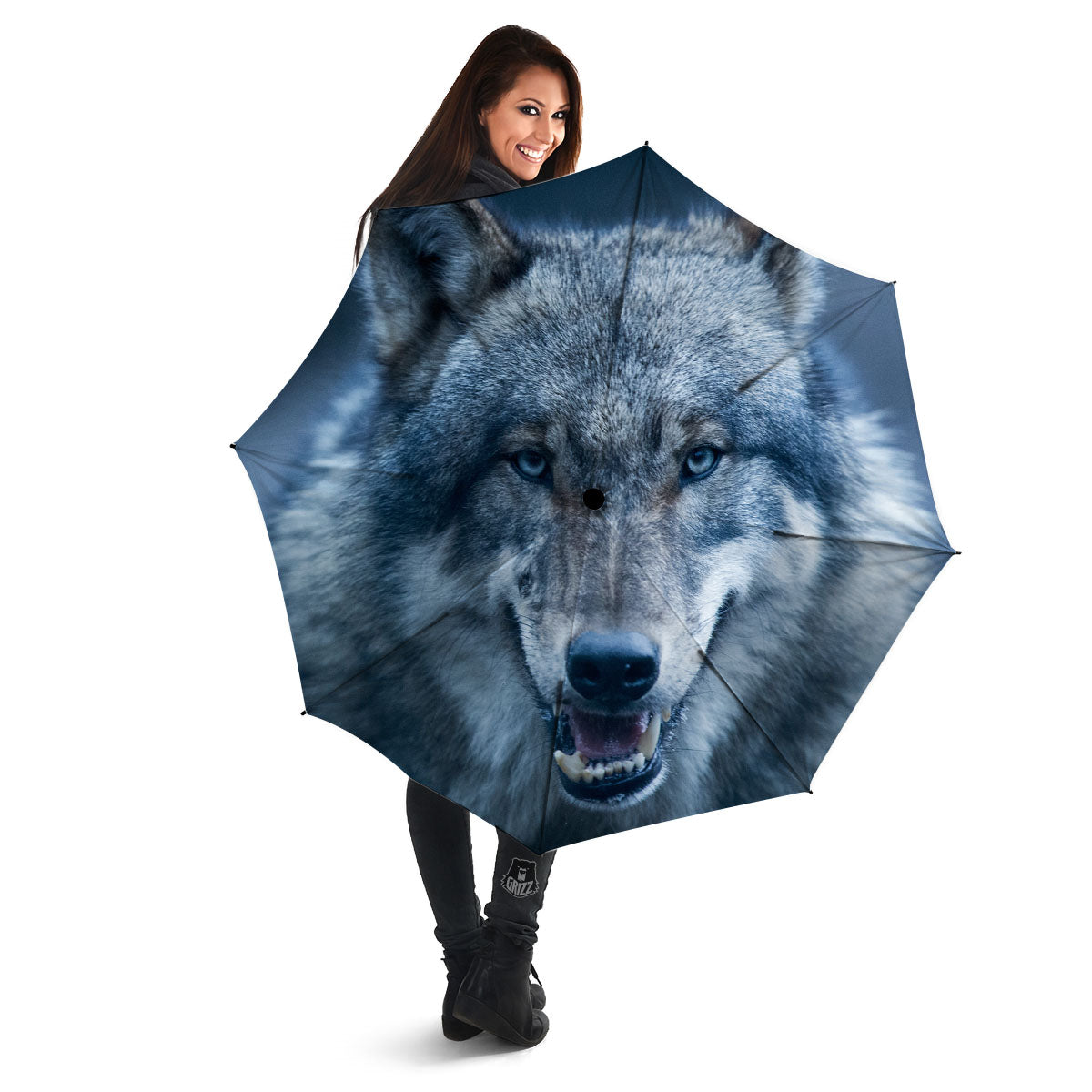Wolf White And Navy Print Umbrella-grizzshop
