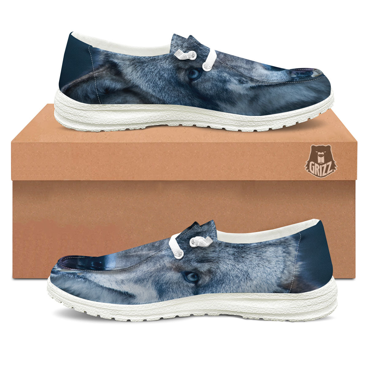 Wolf White And Navy Print White Loafers-grizzshop