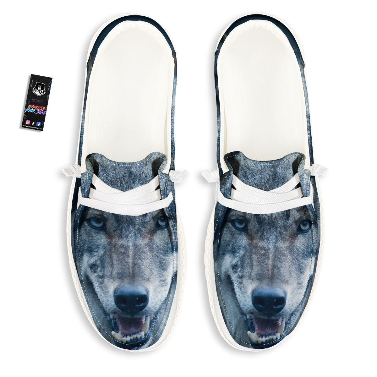 Wolf White And Navy Print White Loafers-grizzshop