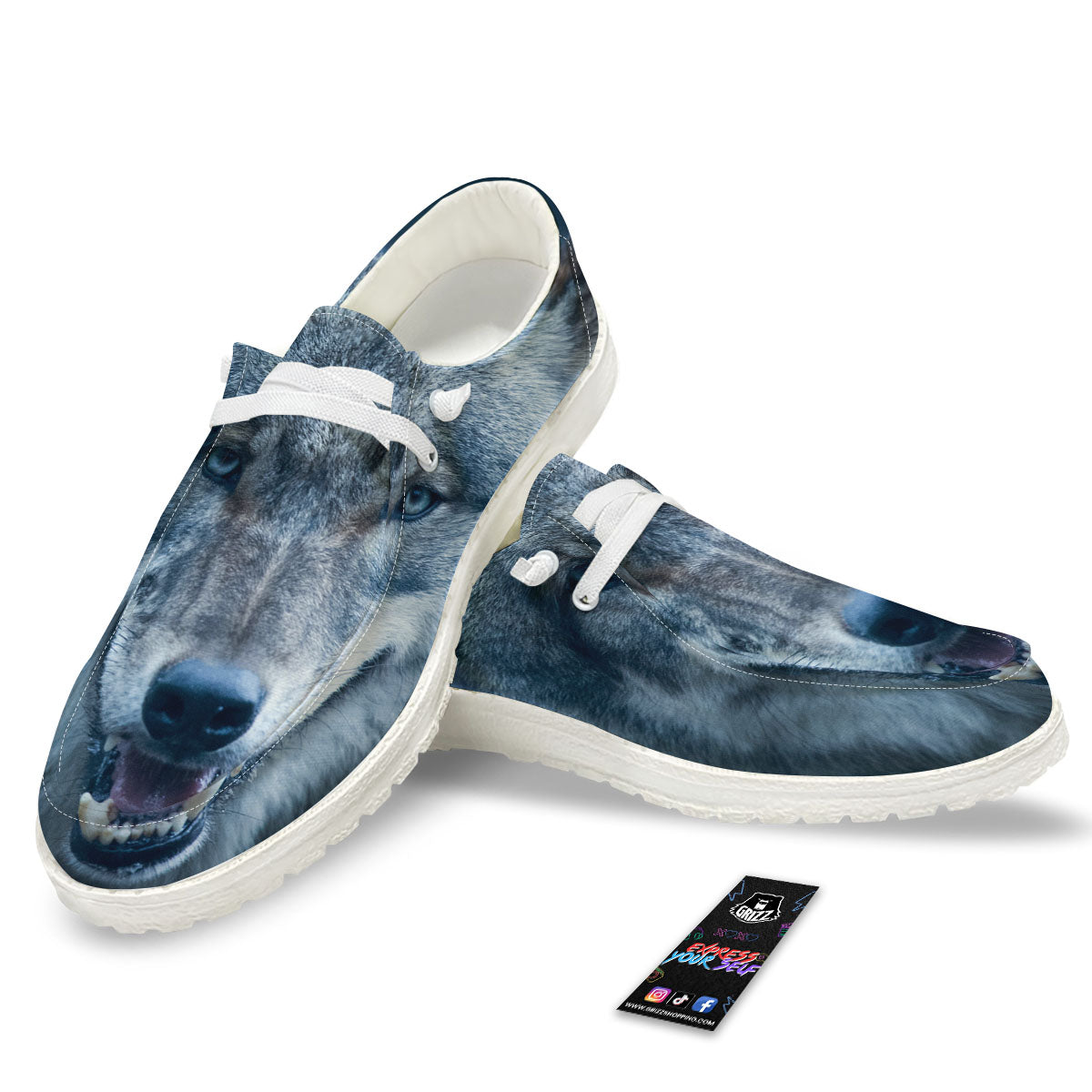 Wolf White And Navy Print White Loafers-grizzshop