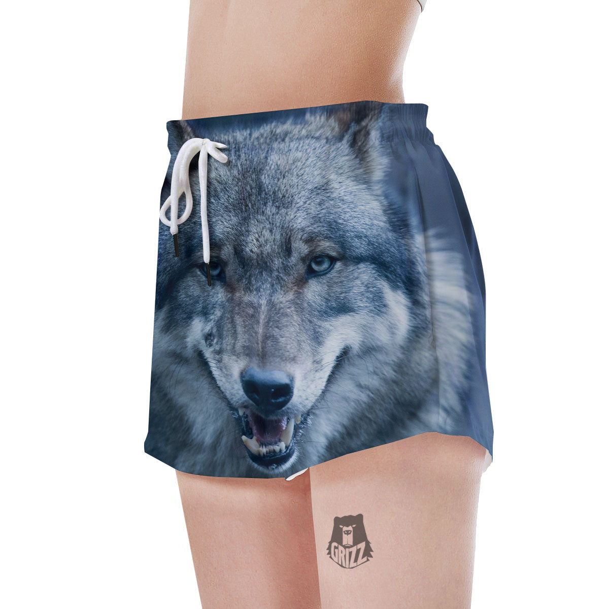 Wolf White And Navy Print Women's Shorts-grizzshop