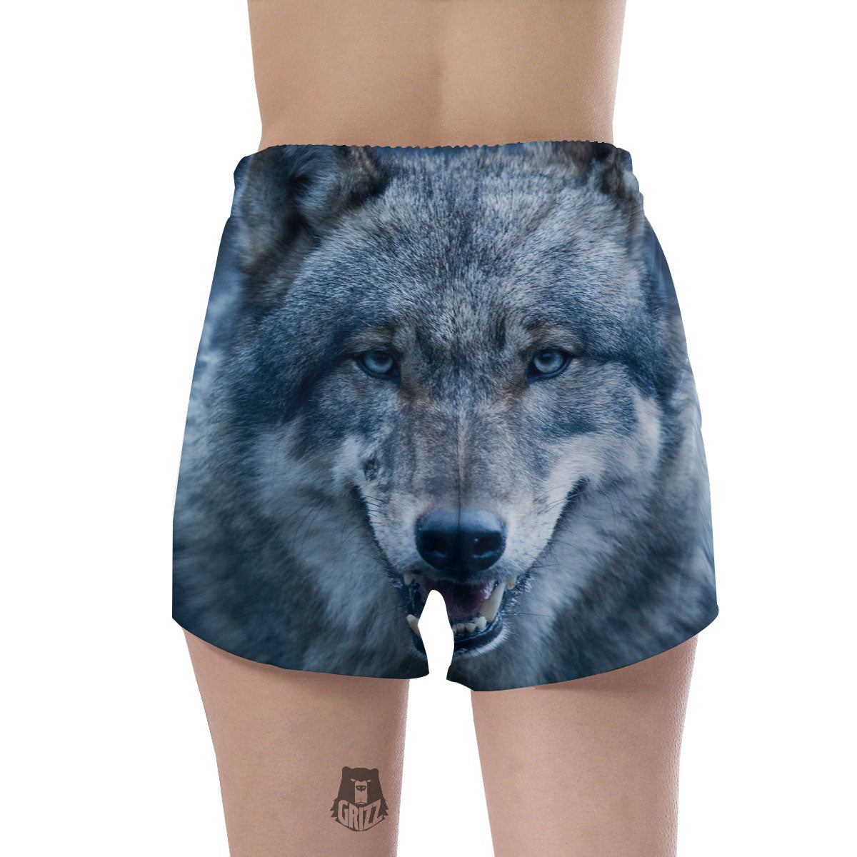 Wolf White And Navy Print Women's Shorts-grizzshop