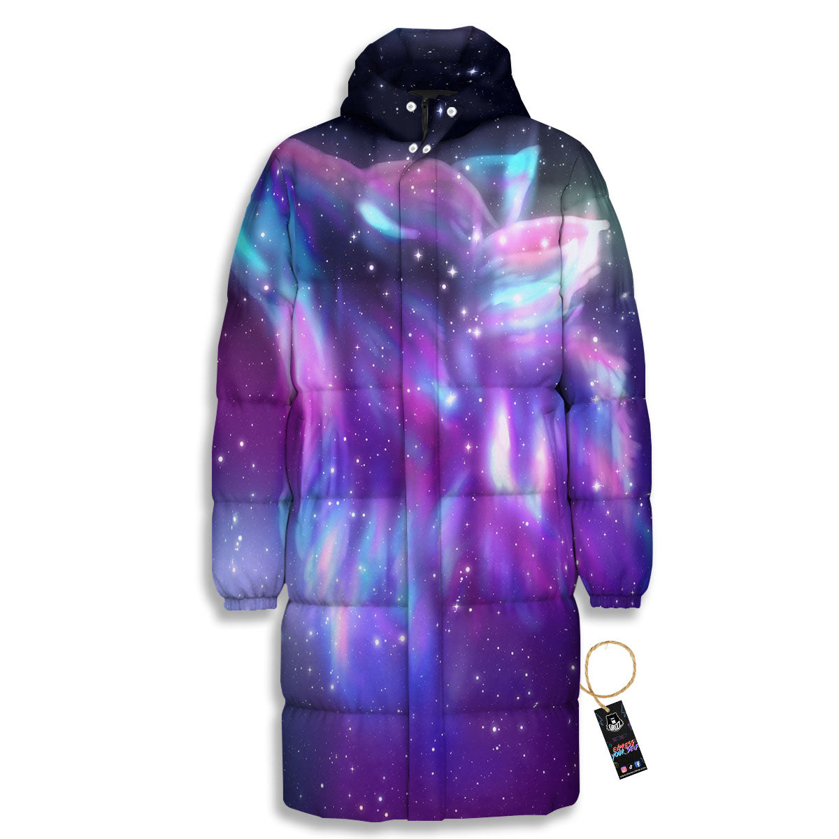 Wolf Spirit Aurora Howling Print Long Down Jacket