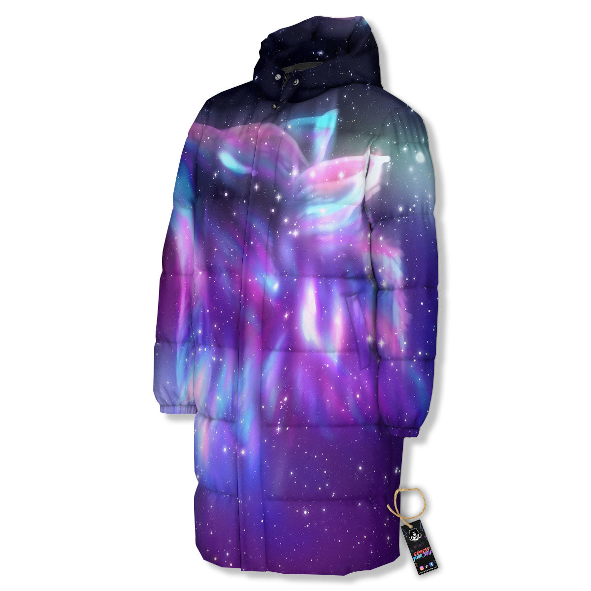 Wolf Spirit Aurora Howling Print Long Down Jacket