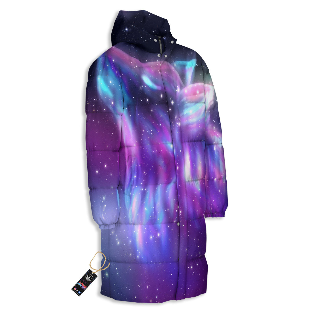 Wolf Spirit Aurora Howling Print Long Down Jacket