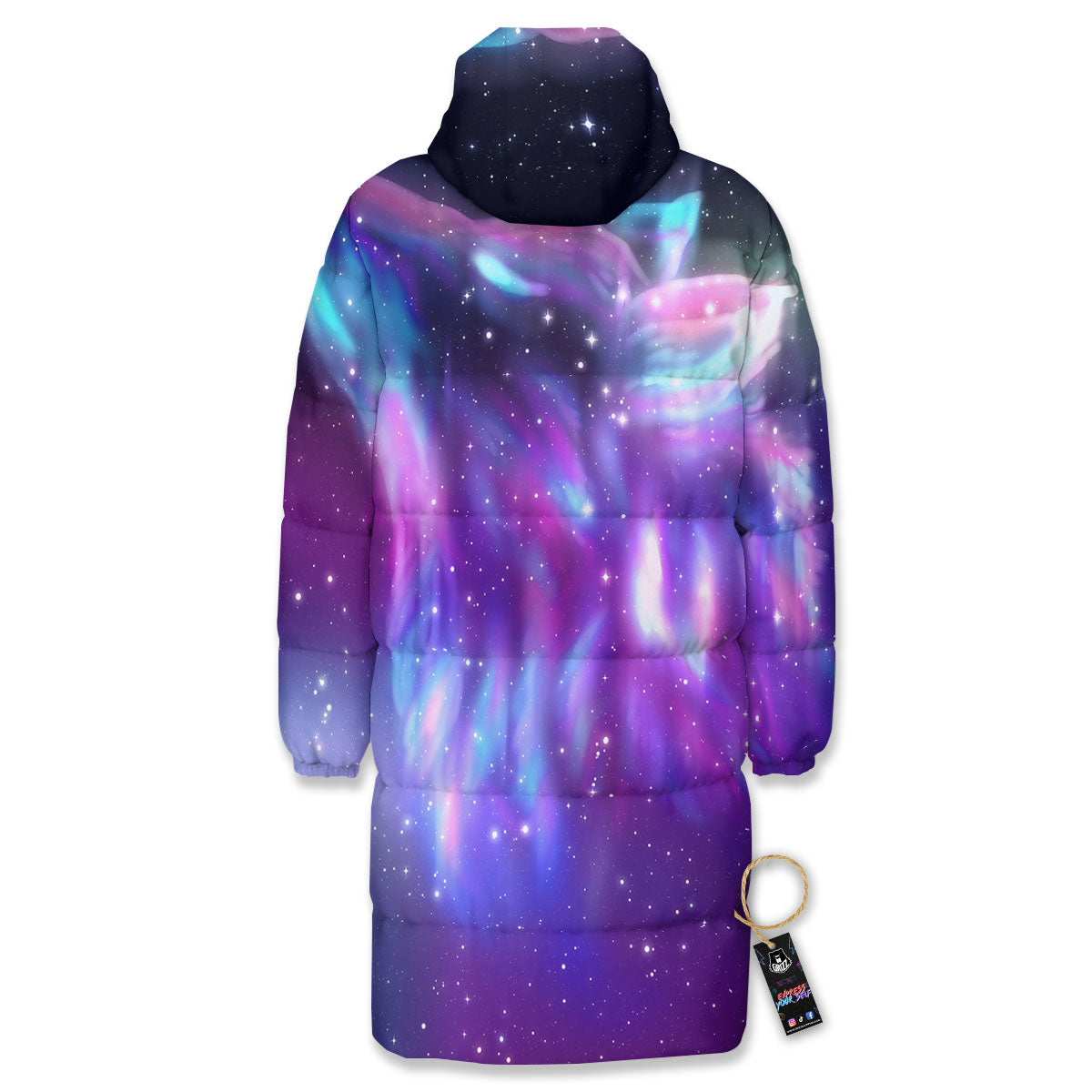 Wolf Spirit Aurora Howling Print Long Down Jacket