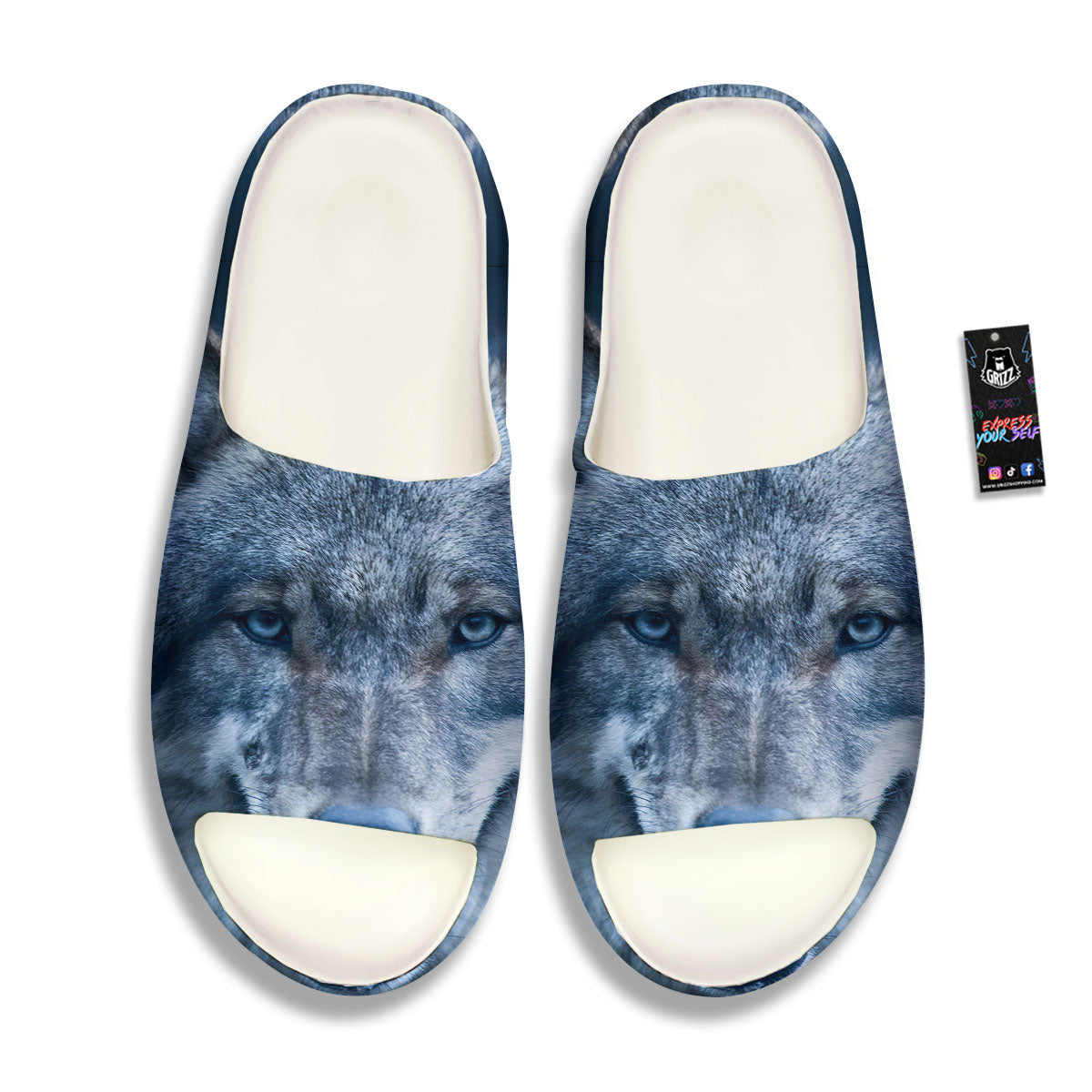 Wolf White And Navy Print Sandals-grizzshop