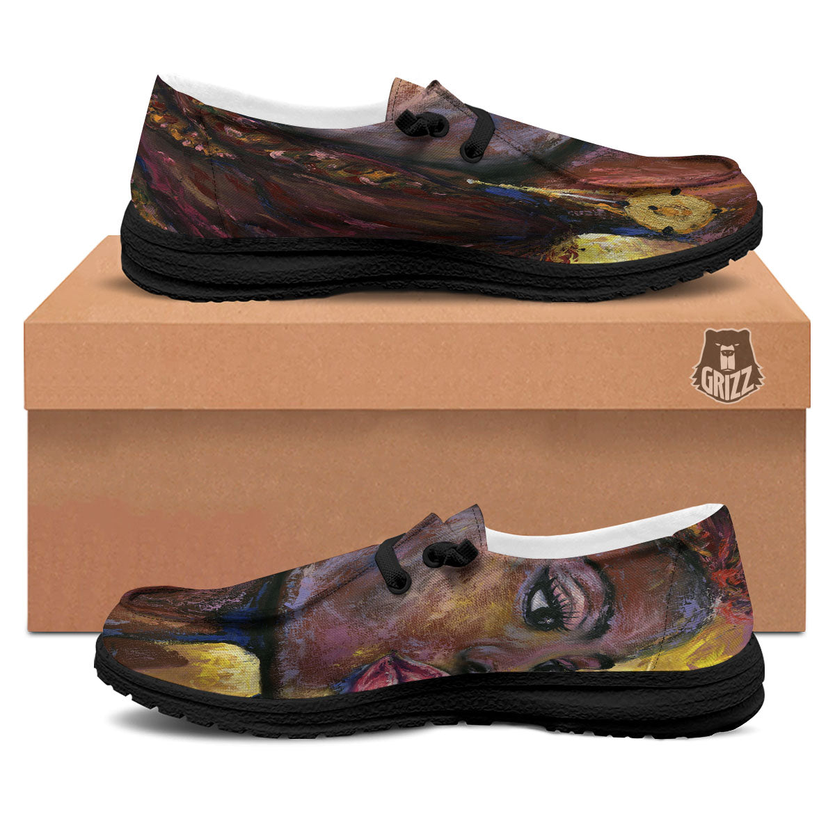 Woman African Print Black Loafers-grizzshop