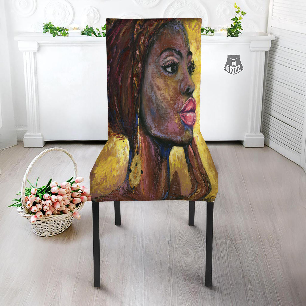 Woman African Print Dining Chair Slipcover-grizzshop