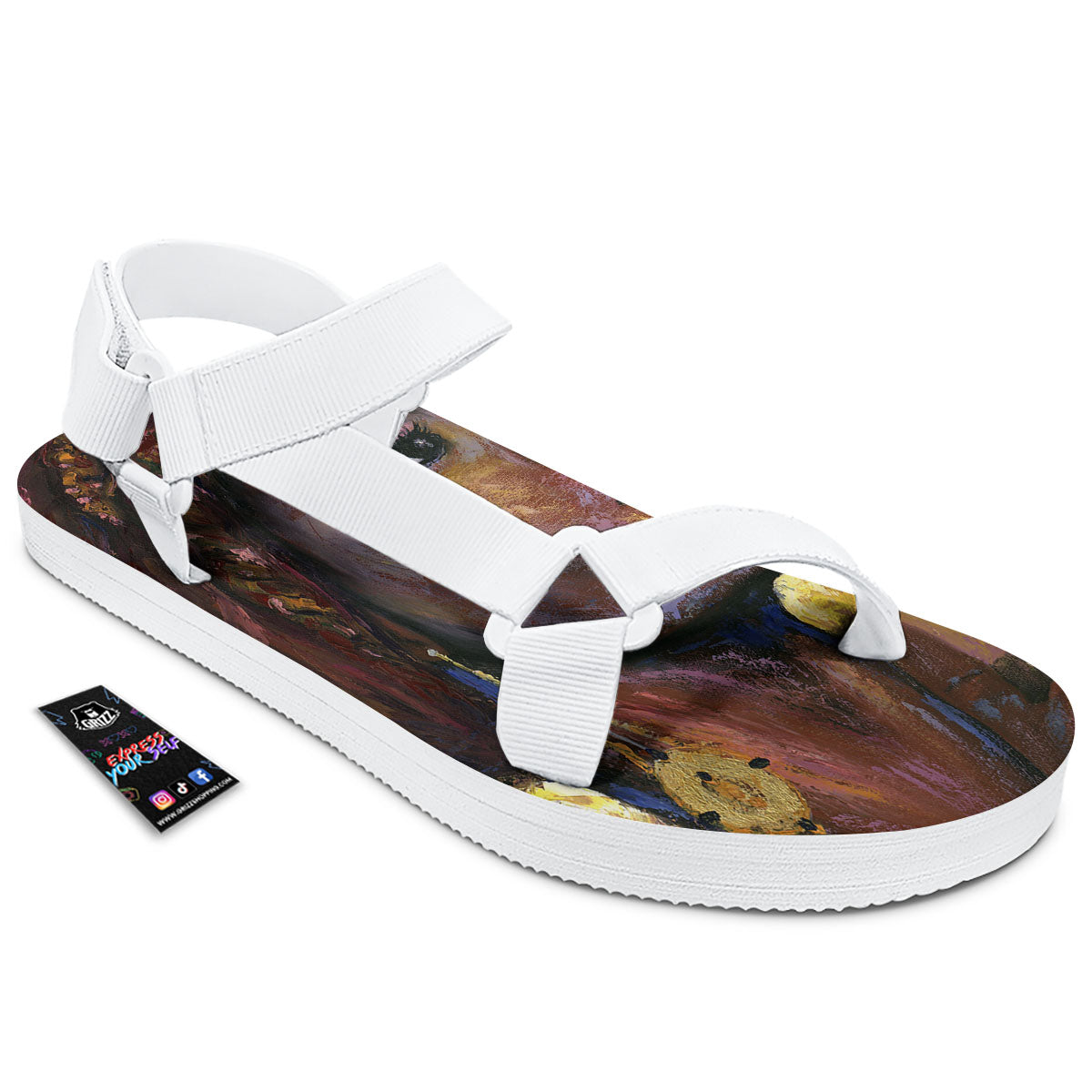 Woman African Print White Open Toe Sandals-grizzshop