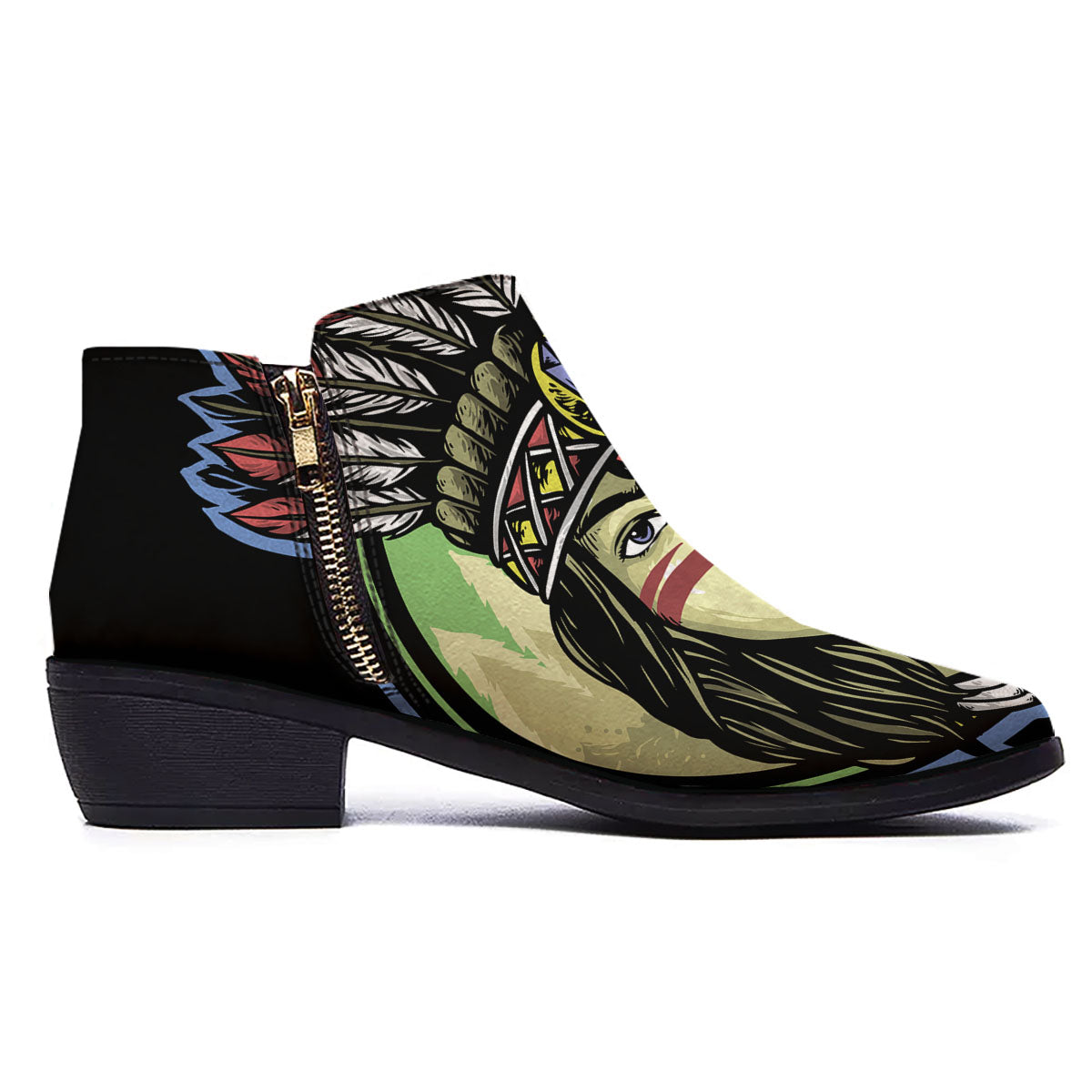 Woman Portrait Native Indian Print Ankle Boots-grizzshop