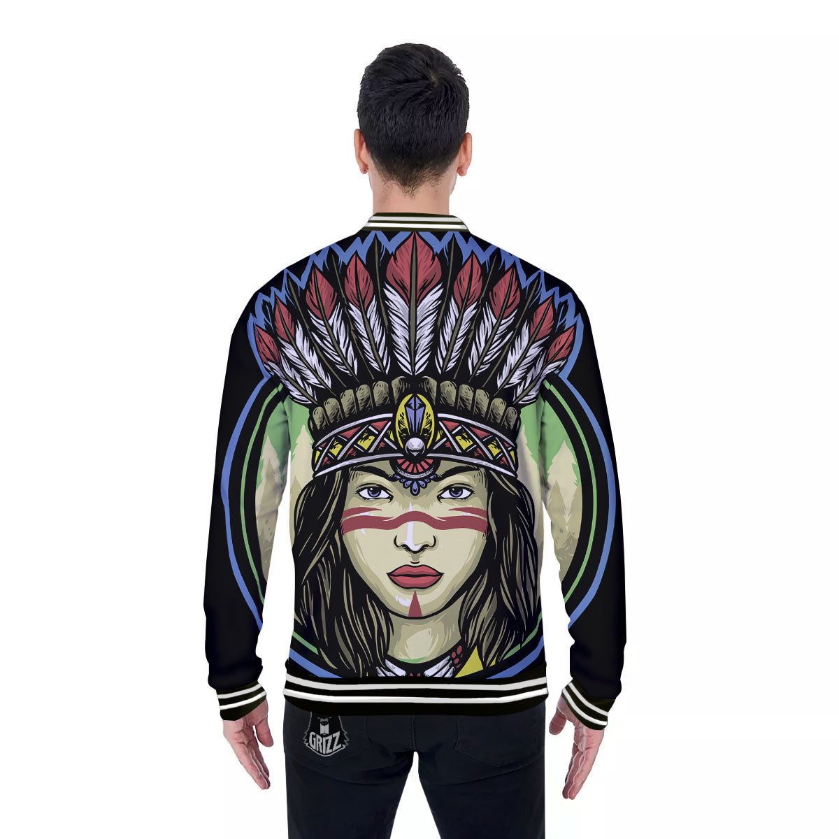 Woman Portrait Native Indian Print Baseball Jacket-grizzshop