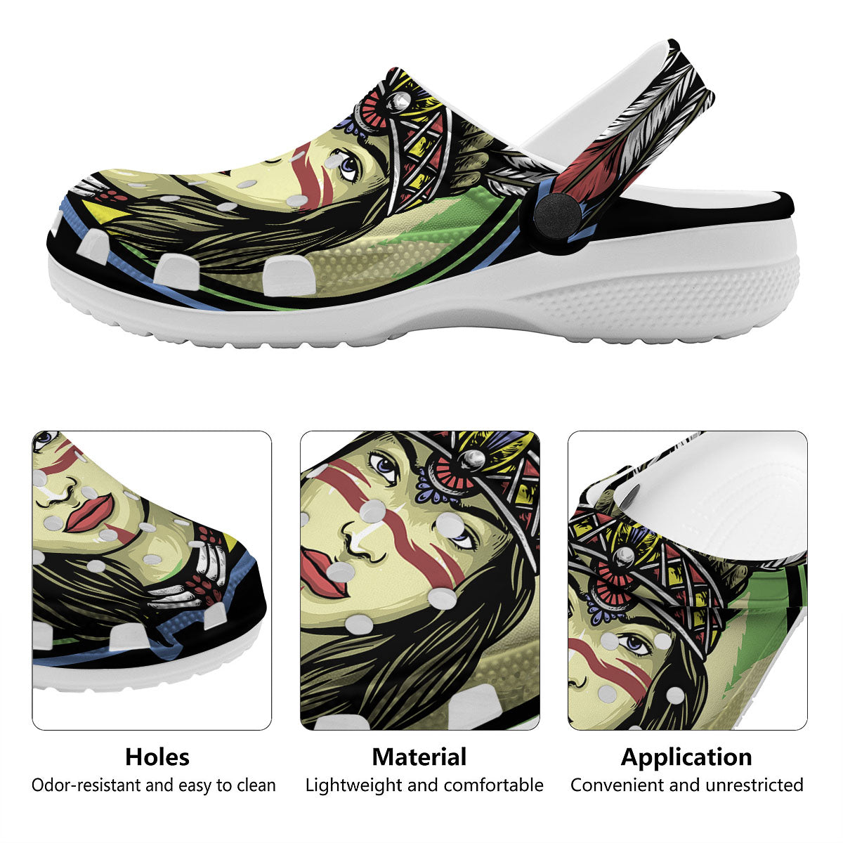 Woman Portrait Native Indian Print Clog-grizzshop