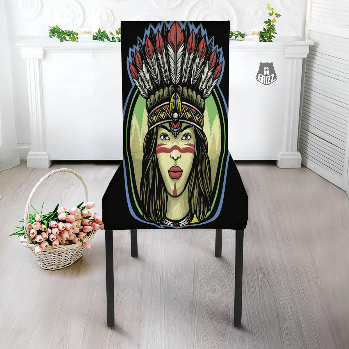 Woman Portrait Native Indian Print Dining Chair Slipcover-grizzshop