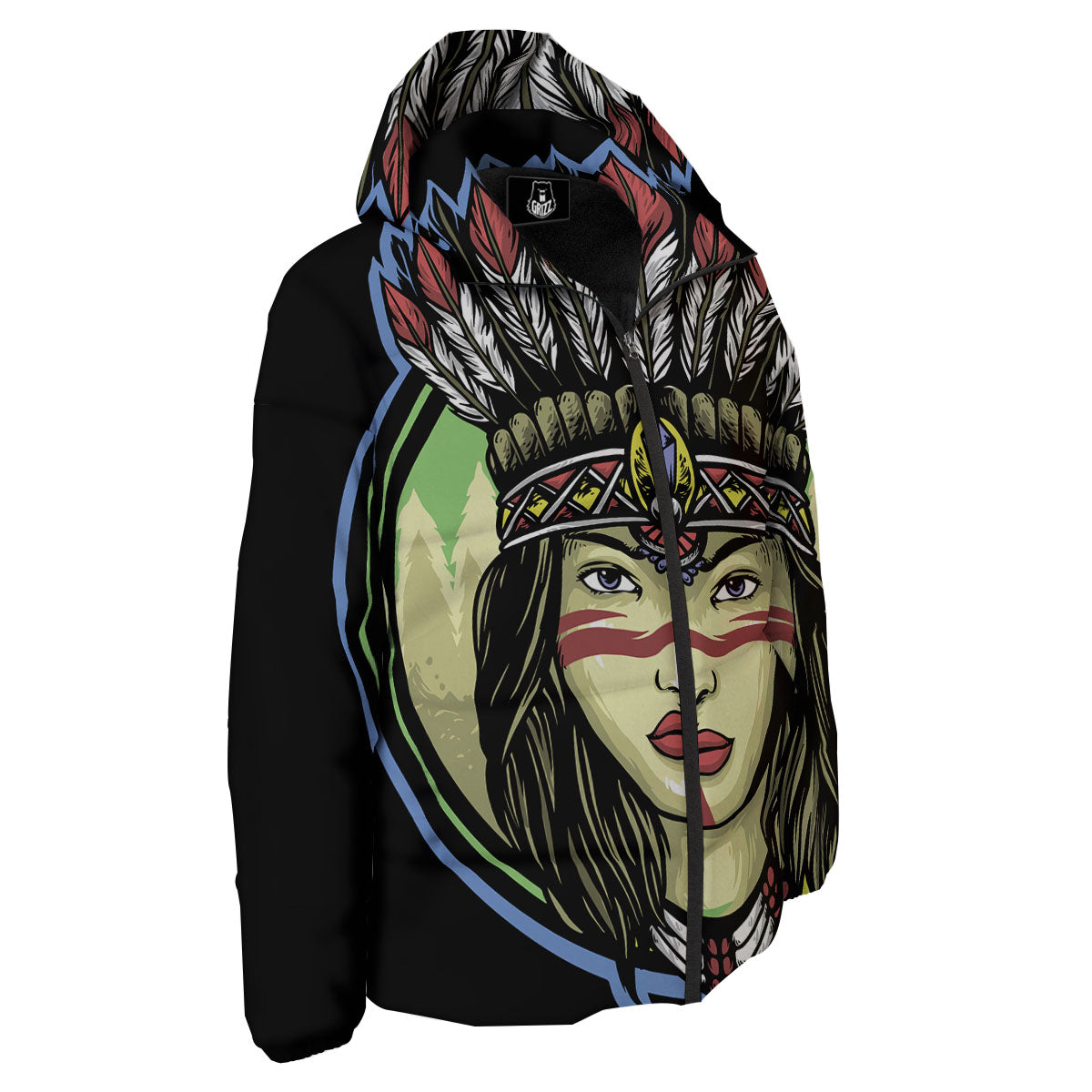 Woman Portrait Native Indian Print Down Jacket-grizzshop