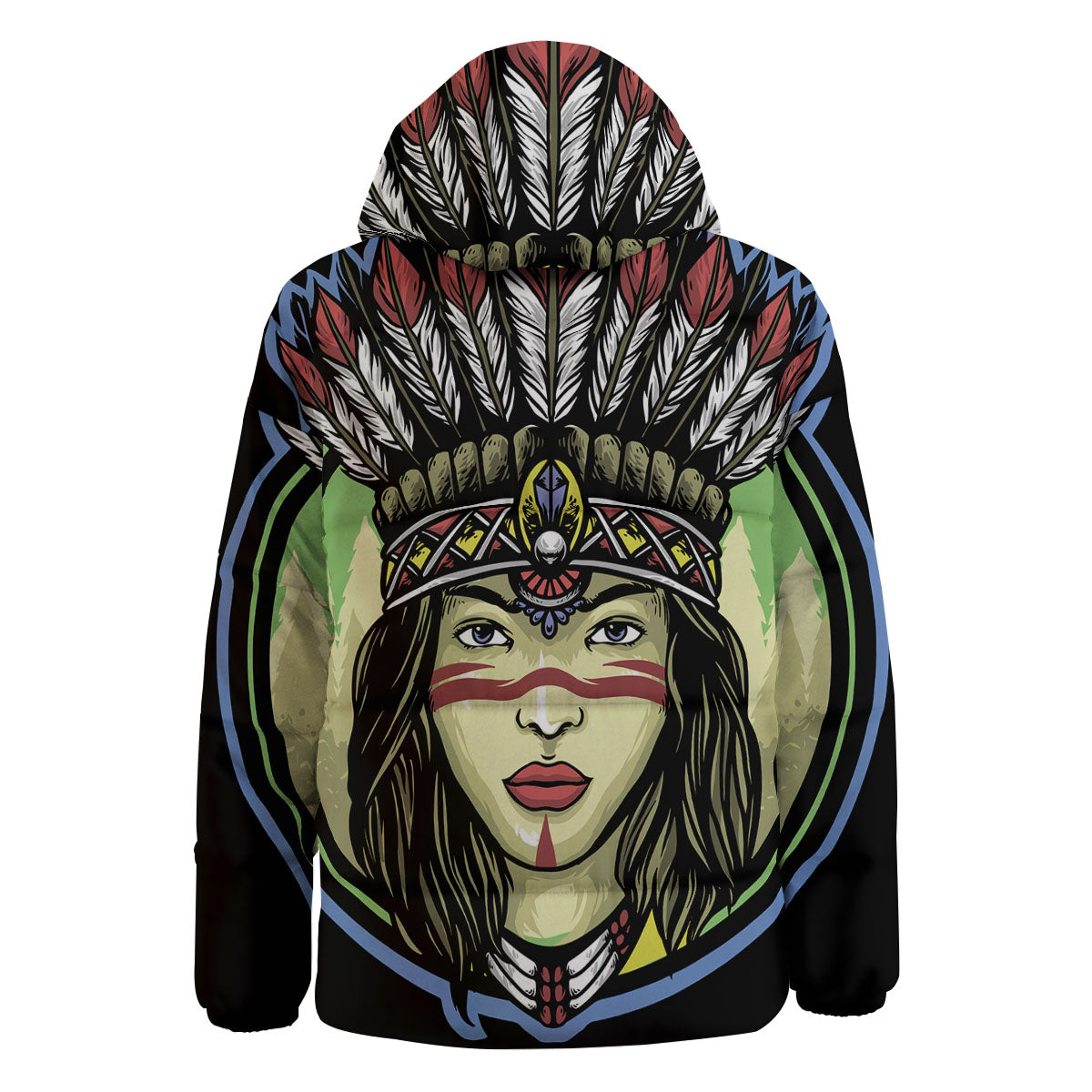 Woman Portrait Native Indian Print Down Jacket-grizzshop