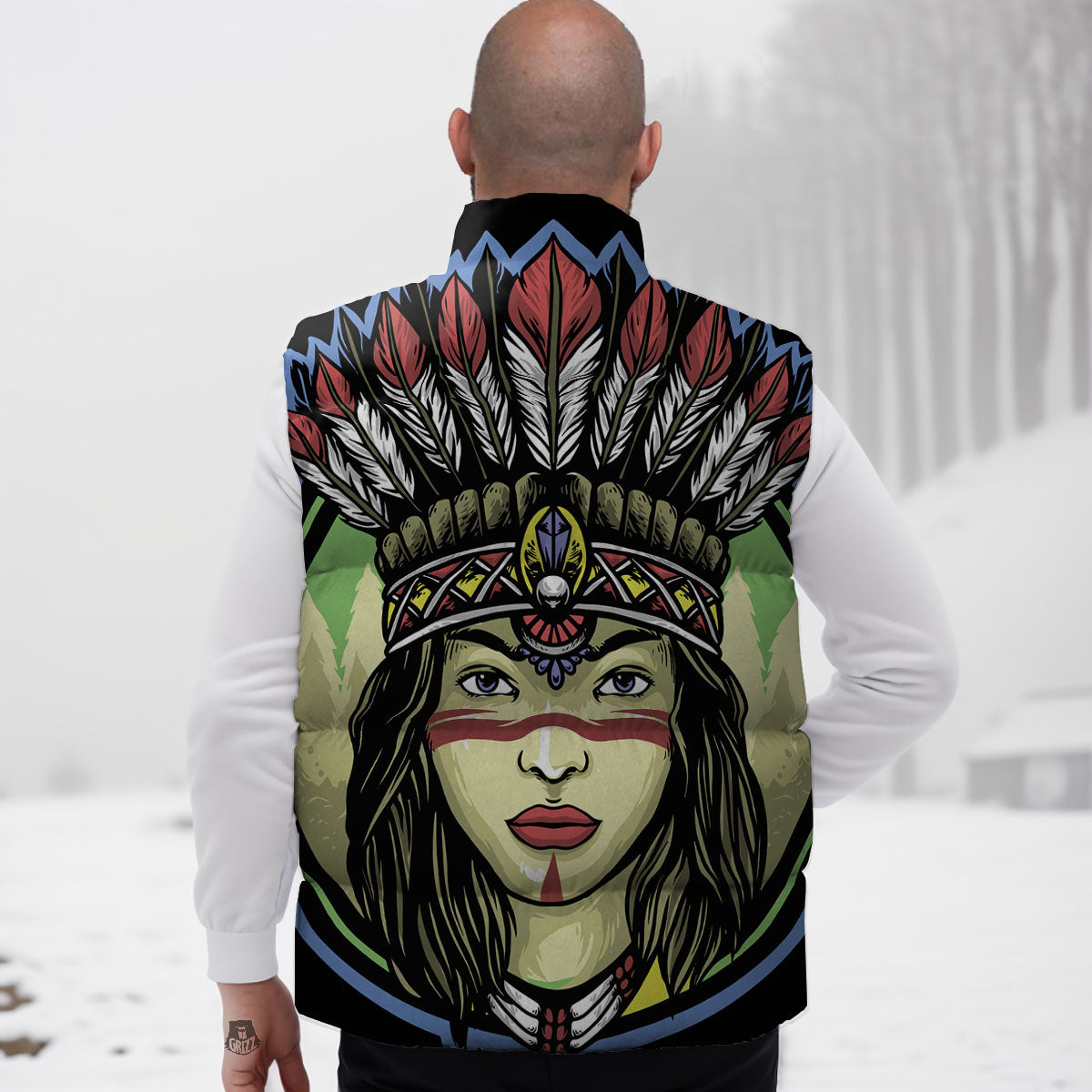 Woman Portrait Native Indian Print Down Vest