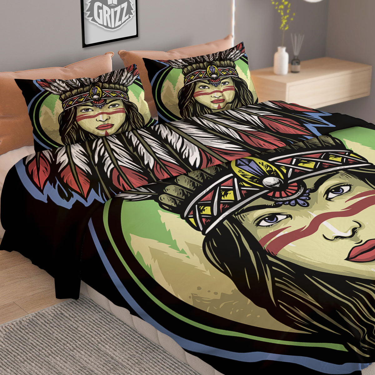 Woman Portrait Native Indian Print Duvet Cover Bedding Set