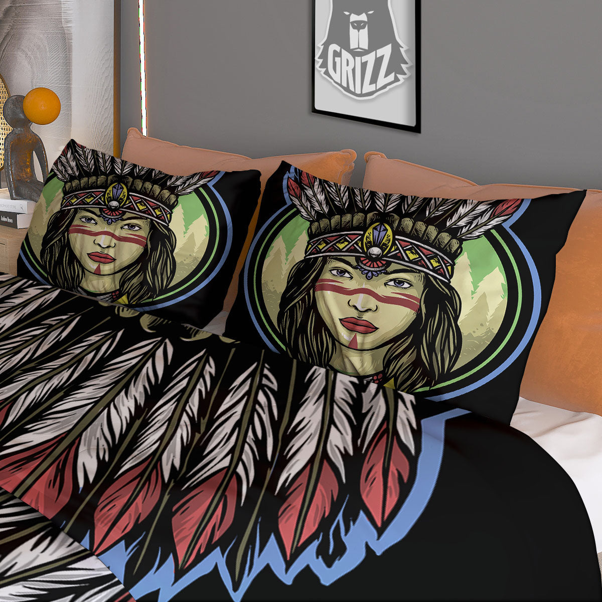 Woman Portrait Native Indian Print Duvet Cover Bedding Set