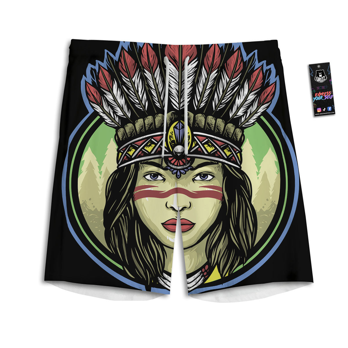 Woman Portrait Native Indian Print Men's Athletic Shorts
