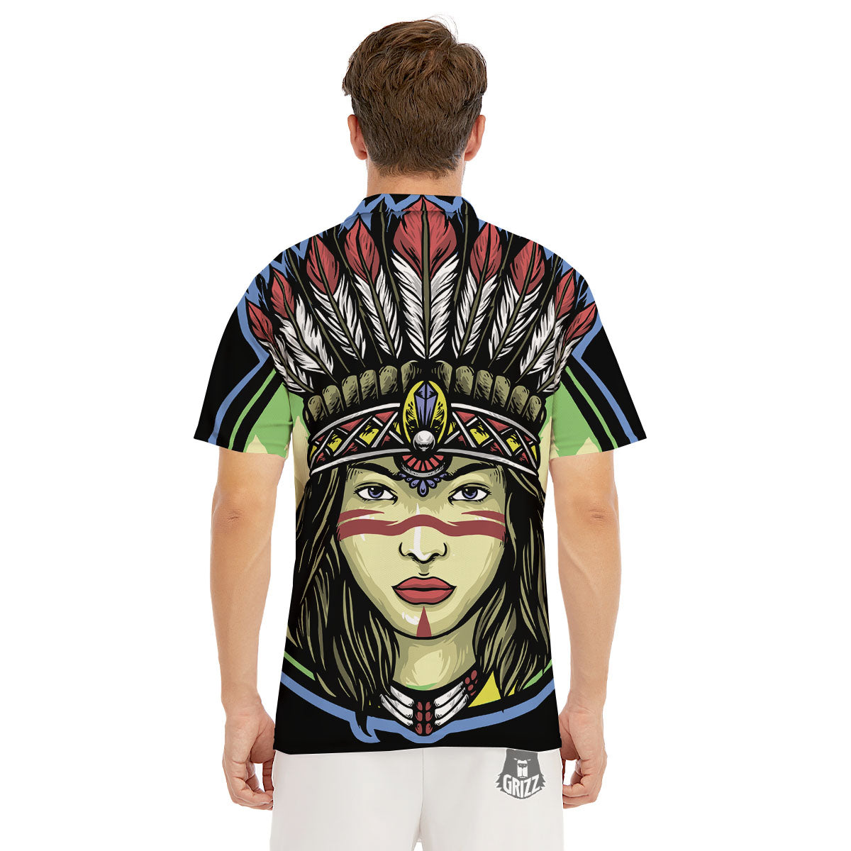 Woman Portrait Native Indian Print Men's Golf Shirts-grizzshop