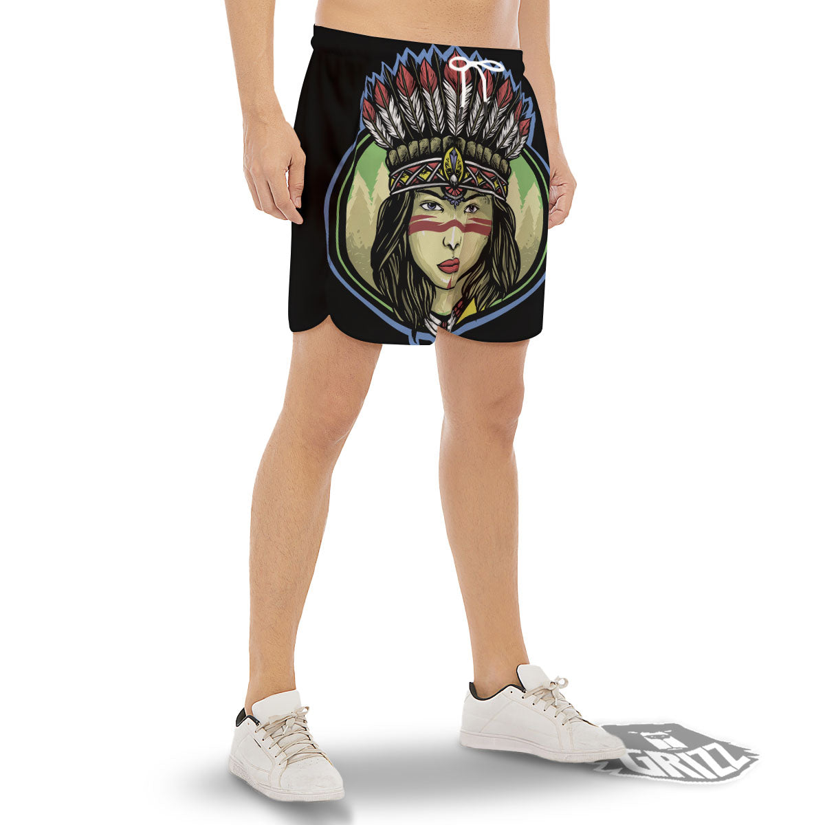 Woman Portrait Native Indian Print Men's Gym Shorts-grizzshop
