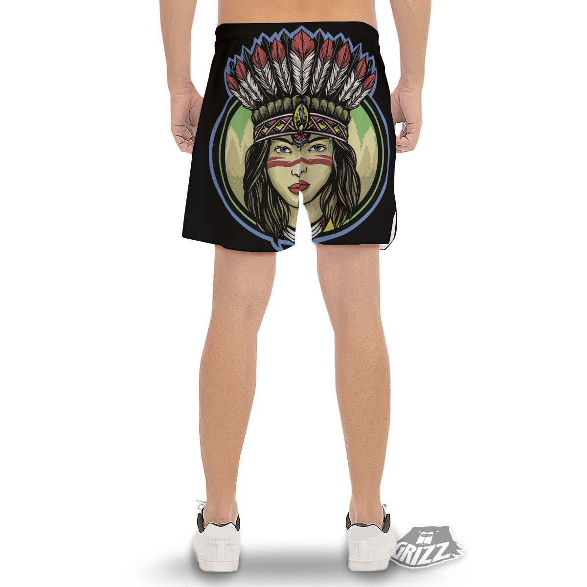 Woman Portrait Native Indian Print Men's Gym Shorts-grizzshop
