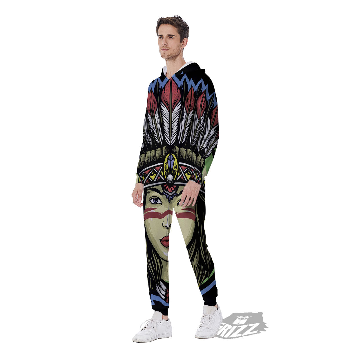 Woman Portrait Native Indian Print Men's Jumpsuit-grizzshop