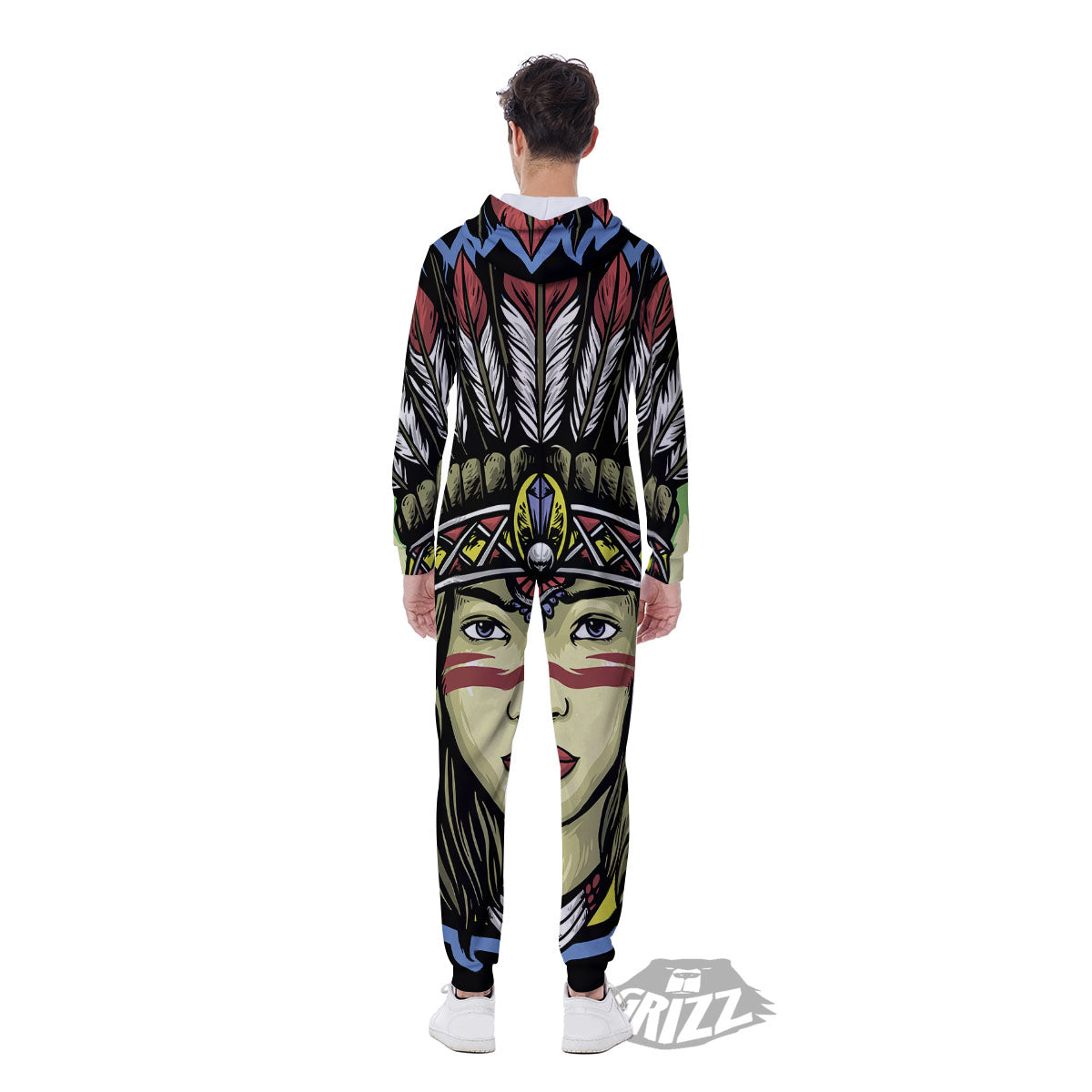 Woman Portrait Native Indian Print Men's Jumpsuit-grizzshop