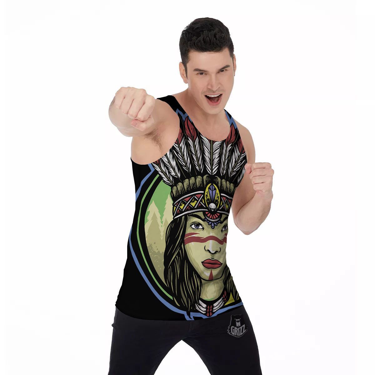 Woman Portrait Native Indian Print Men's Tank Top-grizzshop